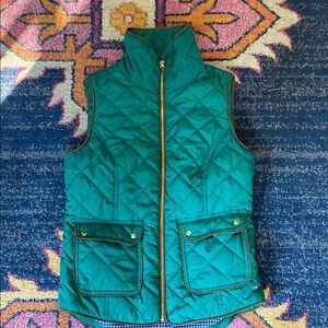 Green Quilted Vest with Gold Zipper